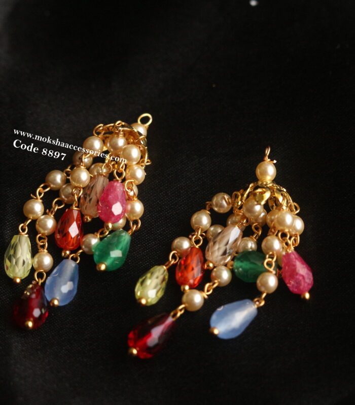 Changeable jhumki with real cz multicolor drops and sarvoski pearls