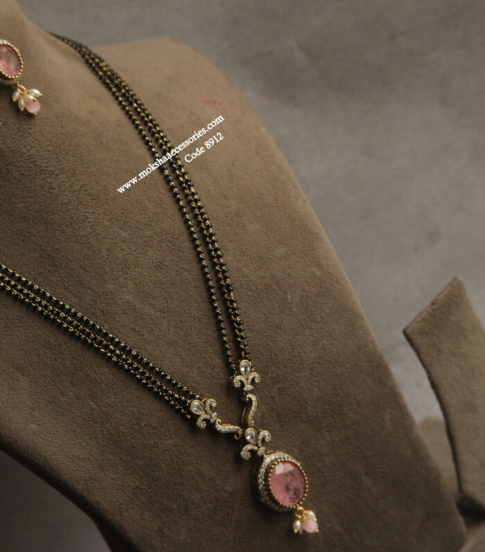 CZ pendant set with black beads chain