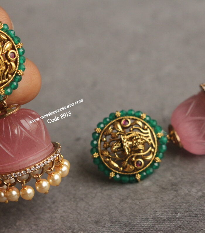 Glass jhumki with krishna studs