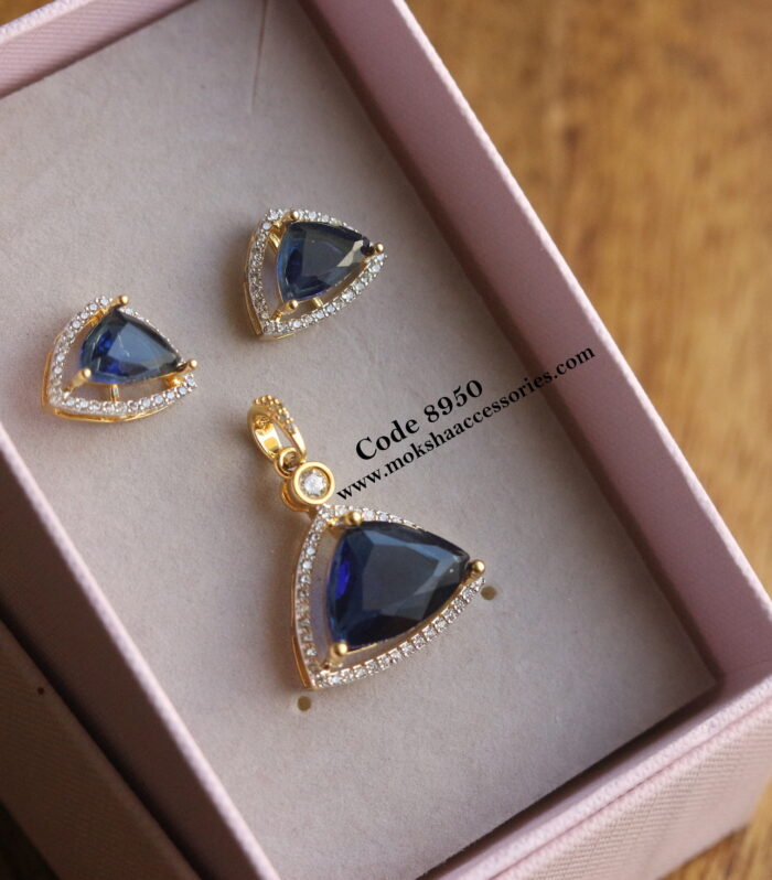 CZ blue stone pendant set