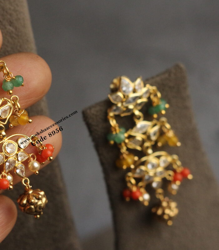 CZ earrings with back screw and multicolor drops