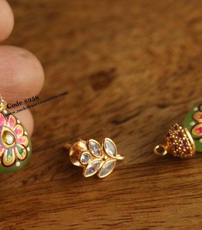 CZ changeable studs with cz jhumki bead