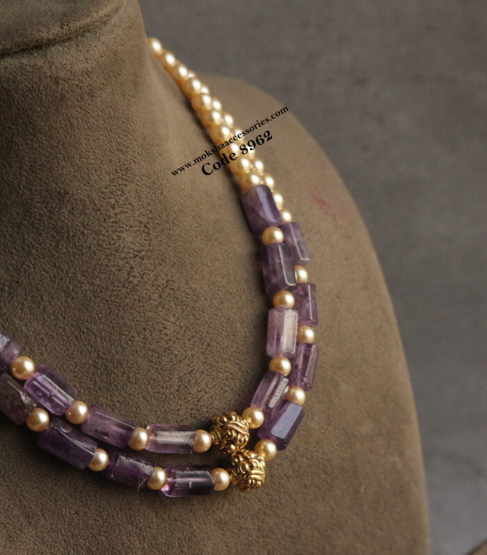 Natural purple real beads with sarvoski pearl and antique gold balls