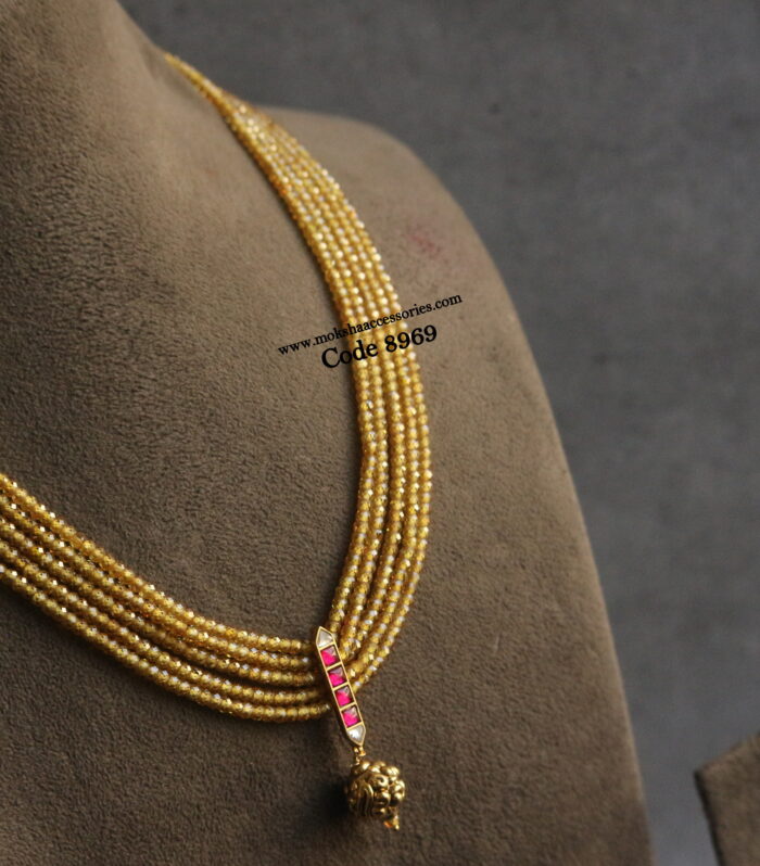 Real cz beads with jadaukundan pendant