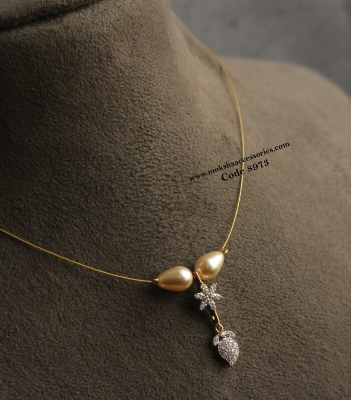 CZ pendant with pearl and invisible chain