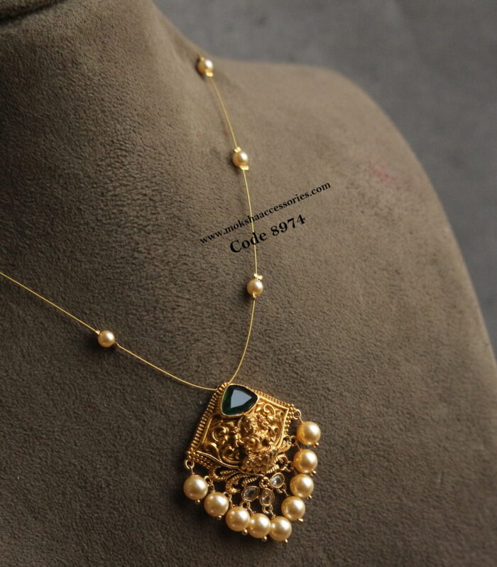 Lakshmi devi pendant with invisible chain and sarvoski pearls