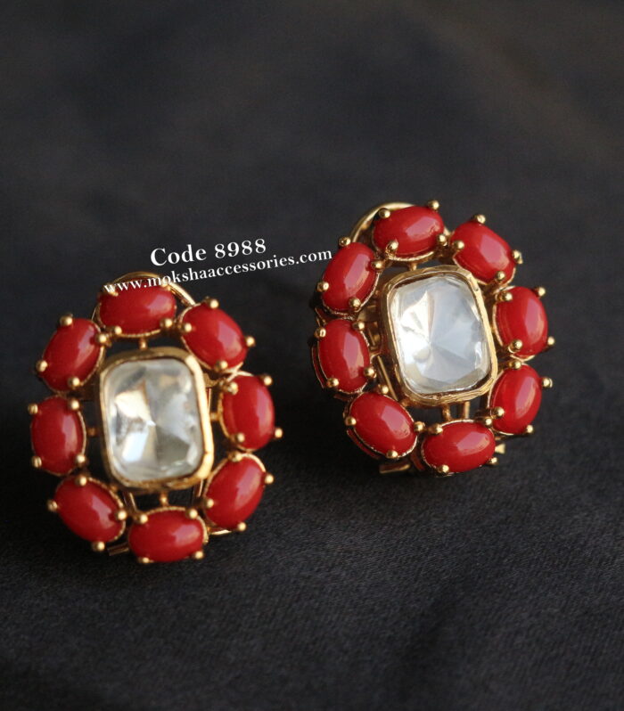 Coral kundan studs