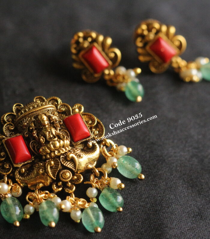 Lakshmi devi coral pendant set