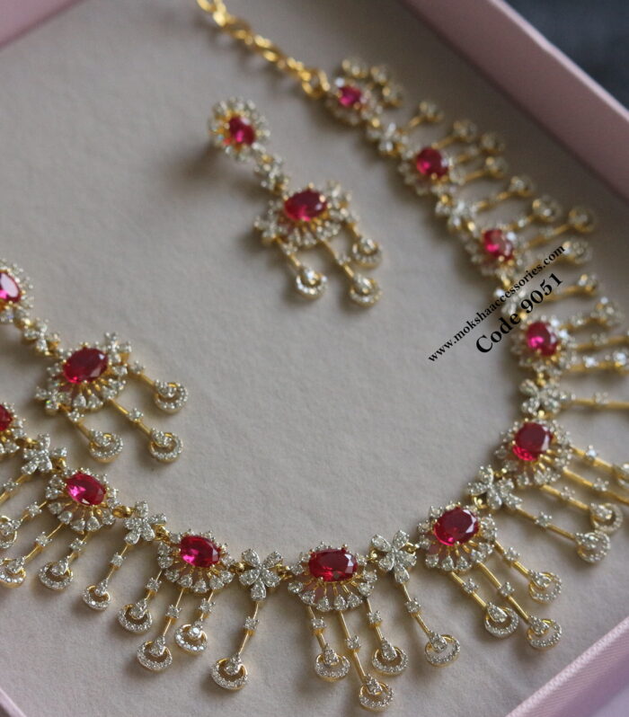 Diamond alike ruby stone neckset