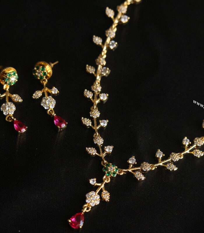 CZ , emerald and ruby stone neckset