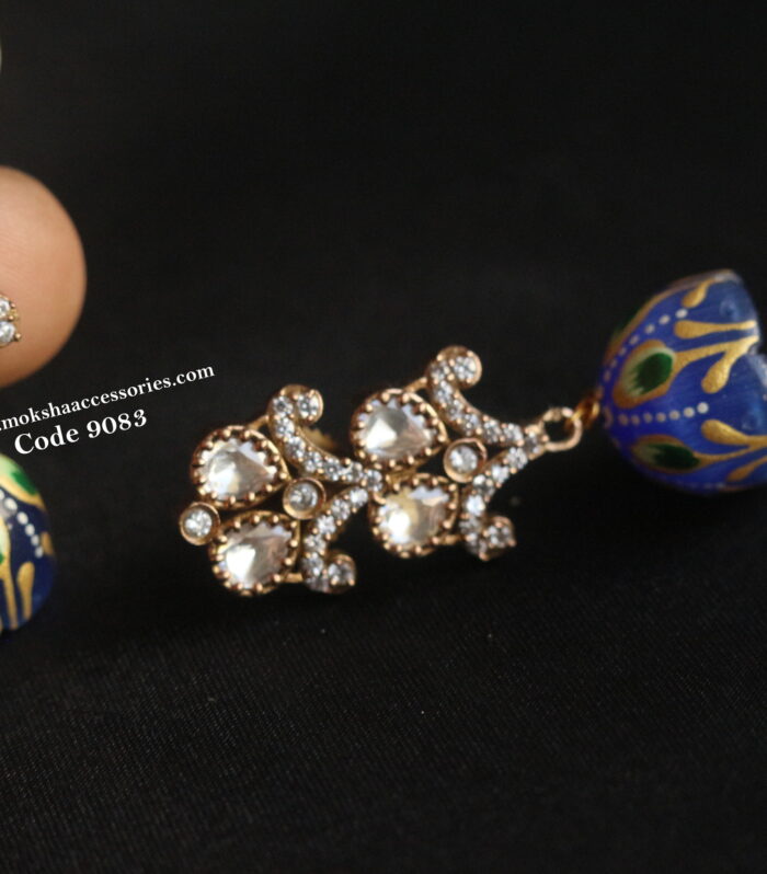 Mozonite stone earrings with blue jhumki