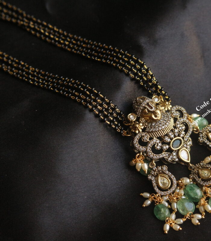 Balaji victorian pendant with black beads mala