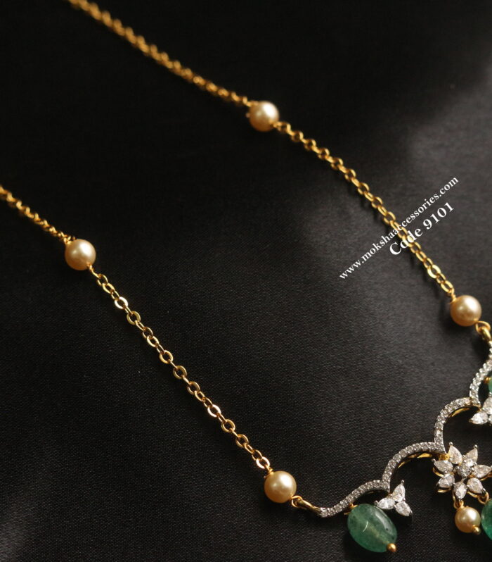 CZ diamond alike pendant with gold chain and strawbery beads