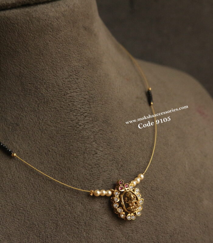 Lakshmi devi CZ gold pendant with invisible chain