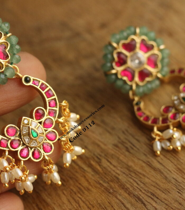 Jadaukundan chandbali earrings