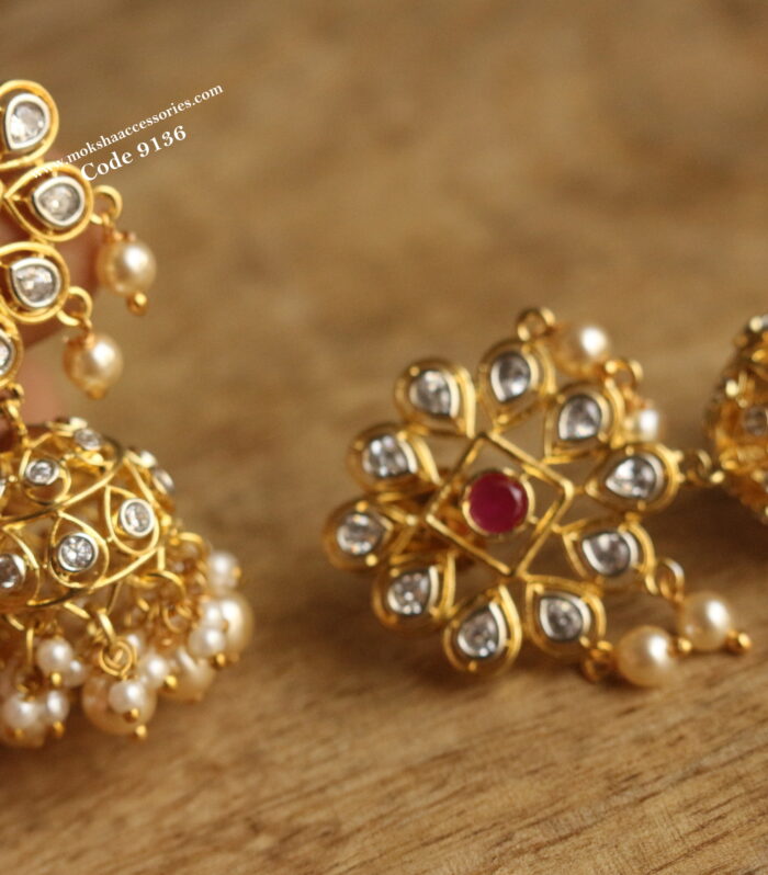 CZ jhumki with pearl drops