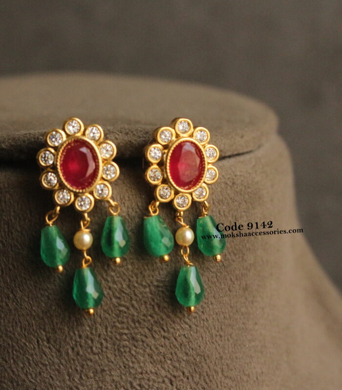 CZ ruby studs with real cz drops