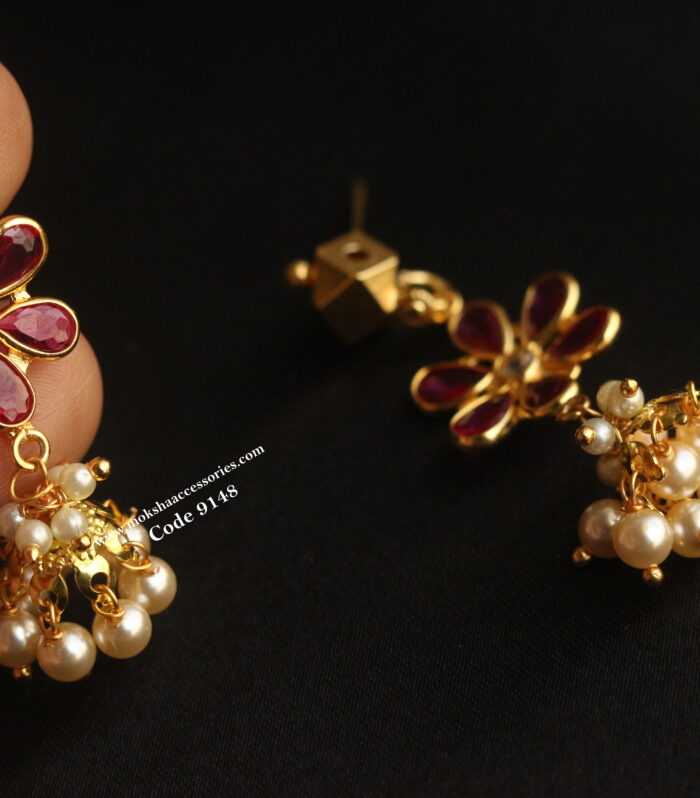 CZ jhumki with sarvoski pearls