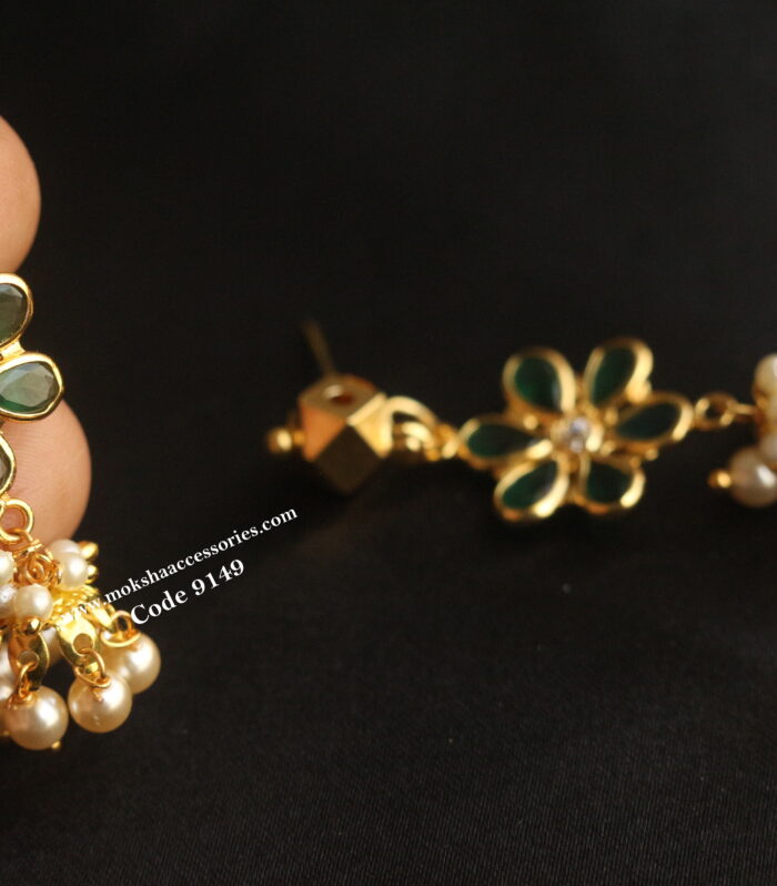 CZ jhumki with sarvoski pearls