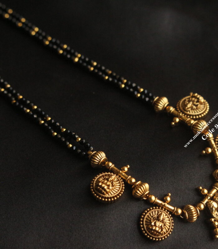 Nakshi pendant with black beads and gold balls