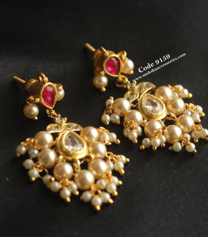 Kundan chandbali earrings with pearl drops