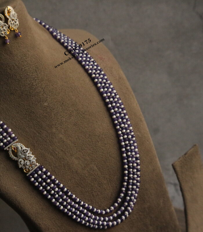 CZ pendant set with purple beads haram