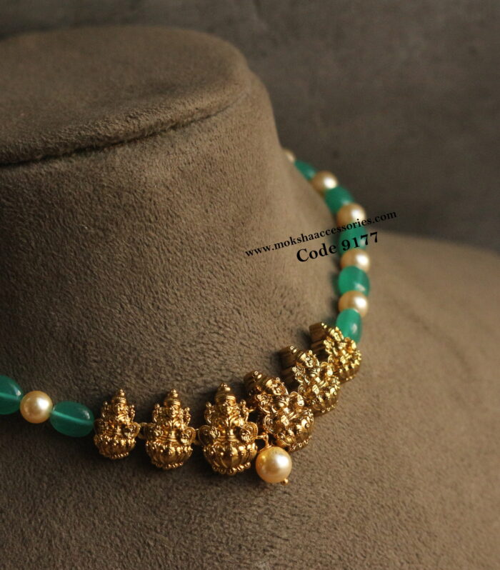 Lakshmi devi pendant with monalisa beads and sarvoski pearls