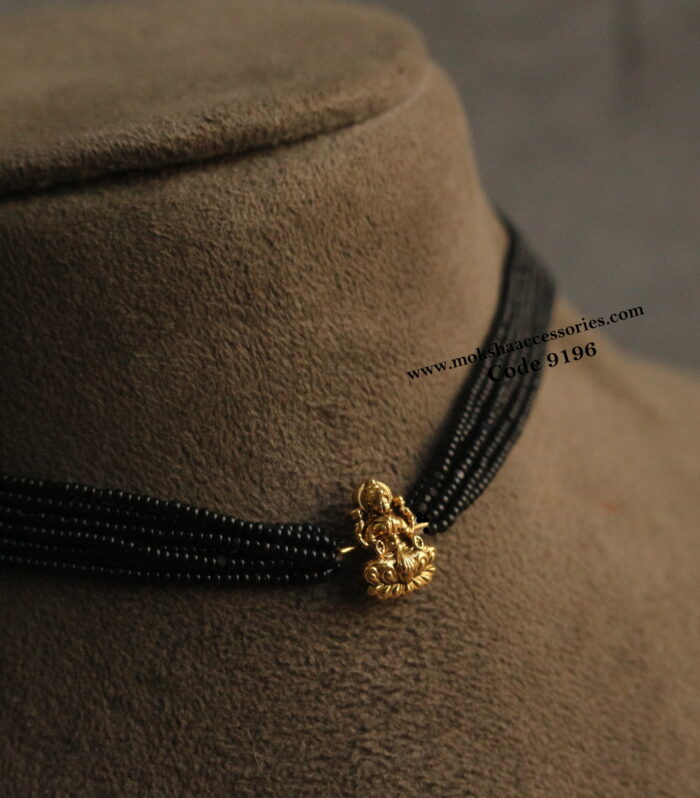 Lakshmi devi nakshi pendant with black beads