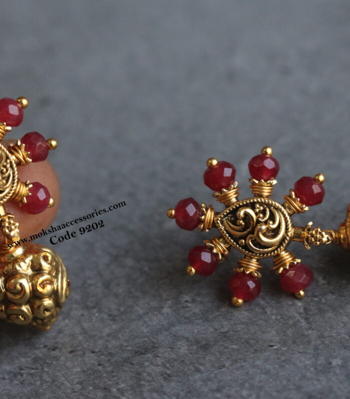 Nakshi studs with antique gold drops