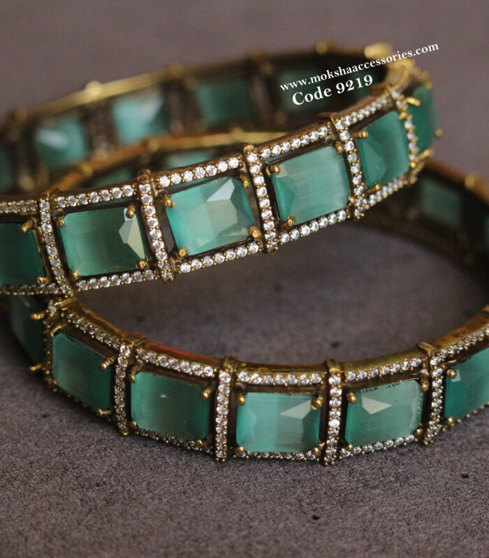 Mint green cz stone bangles set of 2 (Available in 2.6)