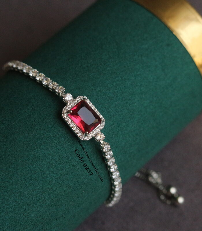 CZ ruby stone silver adjustable auto lock bracelet
