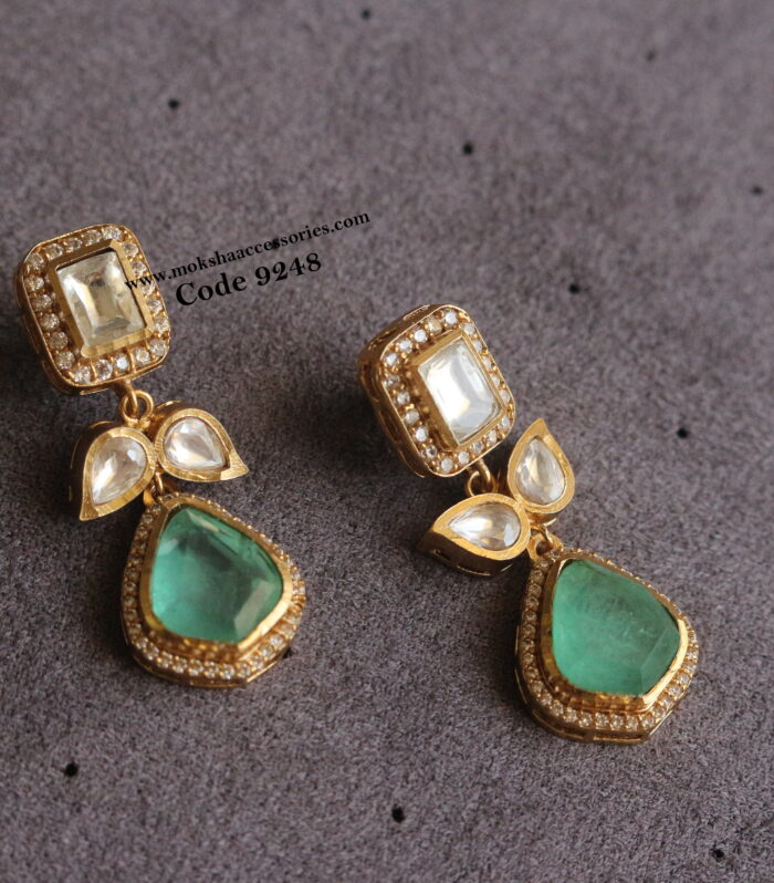 Mint cz and mozonite stone earrings