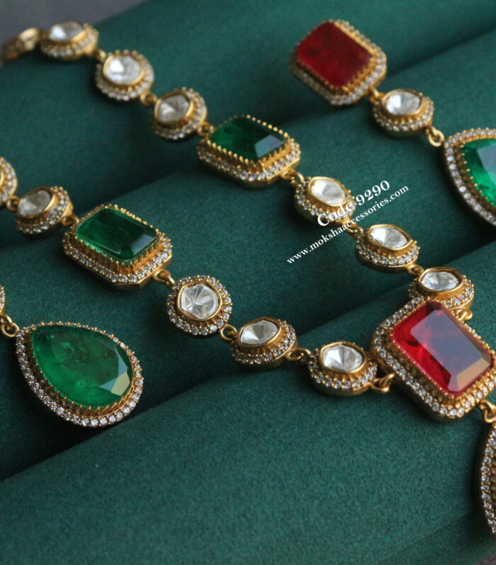 Ruby,emerald and mozonite stone neckset