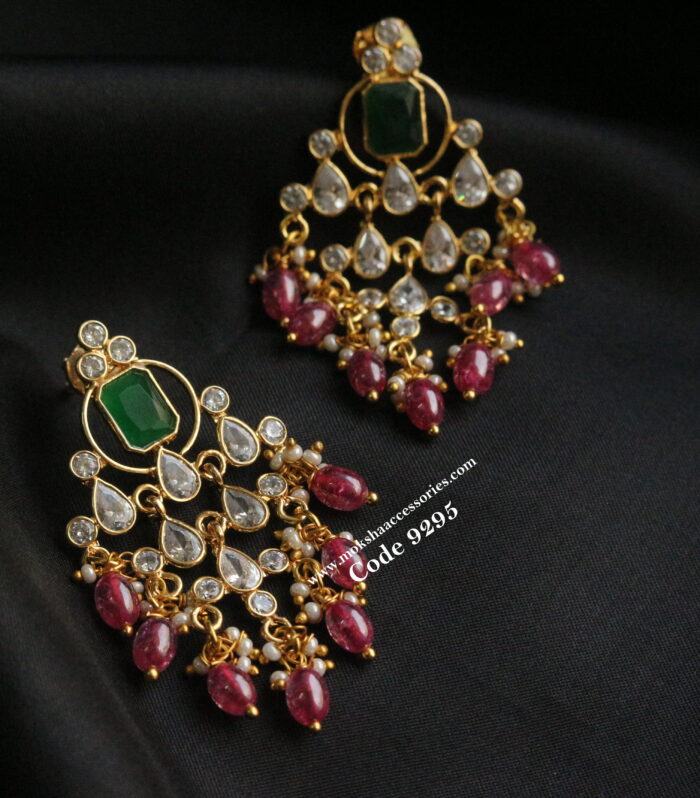 Kundan earrings with real cz glass drops