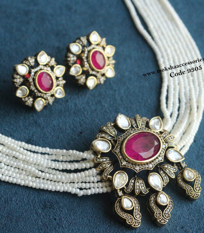 Ruby stone victorian choker set