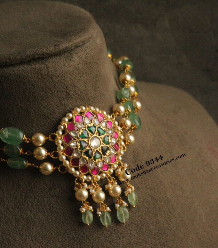 Jadaukundan choker with strawbery beads and sarvoski pearls