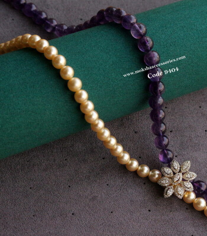 Real purple agates with sarvoski pearls and cz pendant