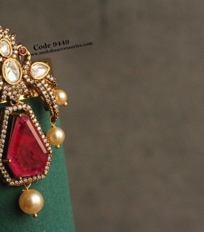 Mozonite ruby stone pendant with sarvoski pearl drops