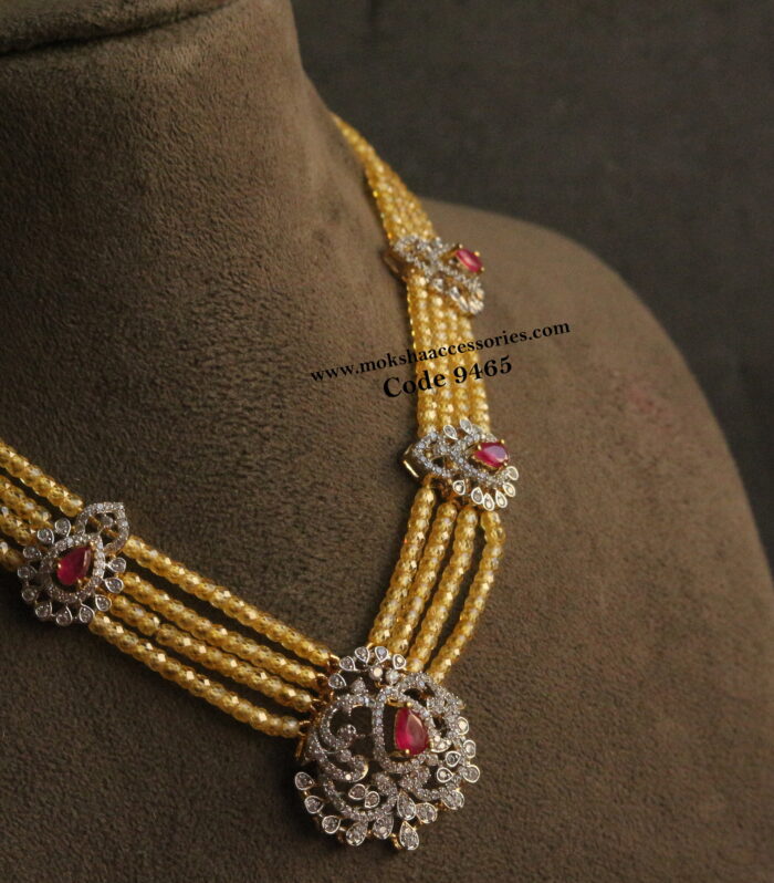 GJ pendants with real cz yellow beads necklace