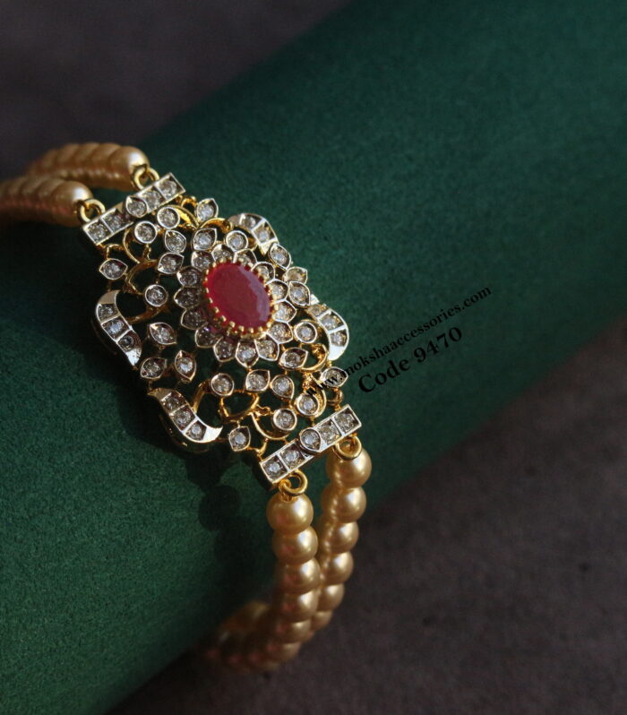 GJ ruby stone pearl bracelet with adjustable rings