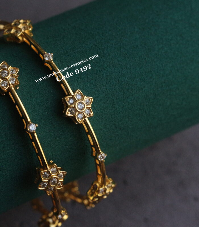 CZ Gold bangles set of 2 (Available sizes - 2.6-1)