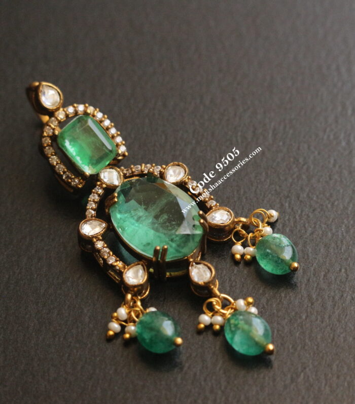 Mozonite and emerald stone pendant with back open hook