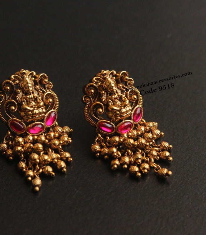 Lakshmi devi nakshi earrings with gold drops