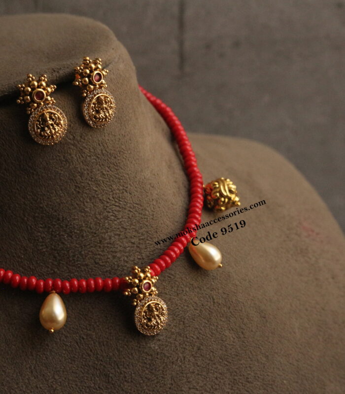 Nakshi lakshmi devi coral necklace with earrings