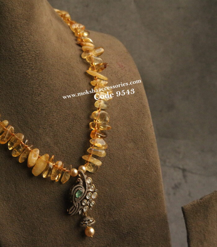 Mozonite stone pendant with natural beads mala