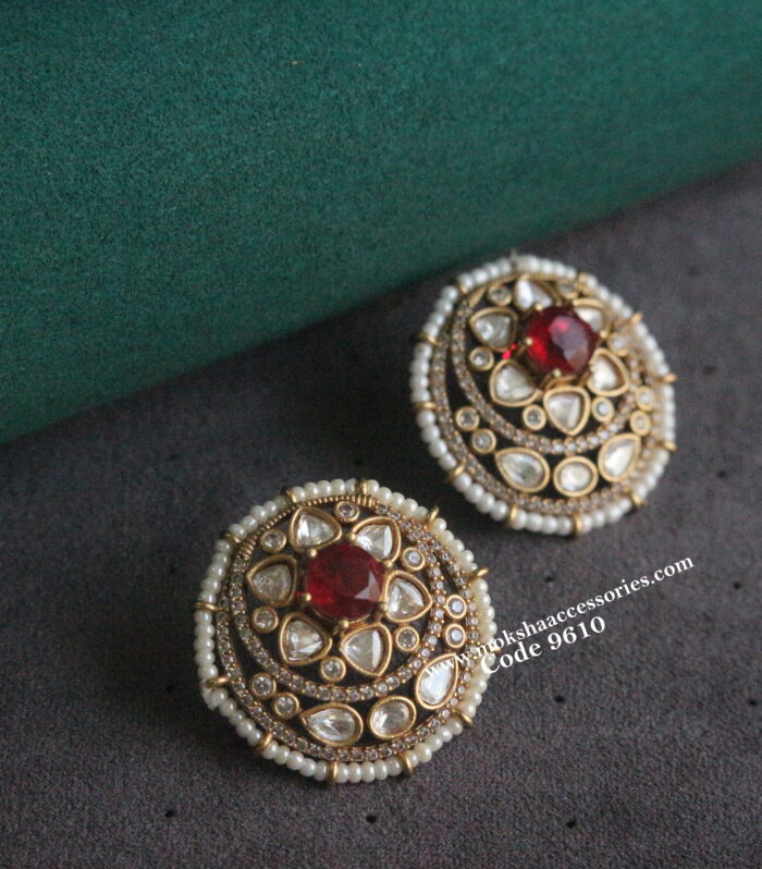 Mozonite stone pearl studs