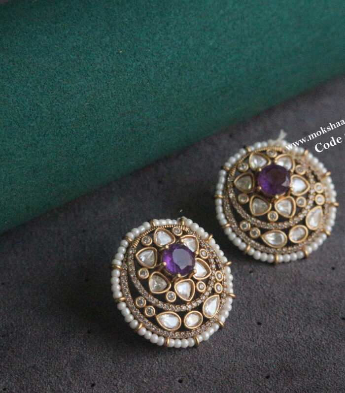 Mozonite stone pearl studs