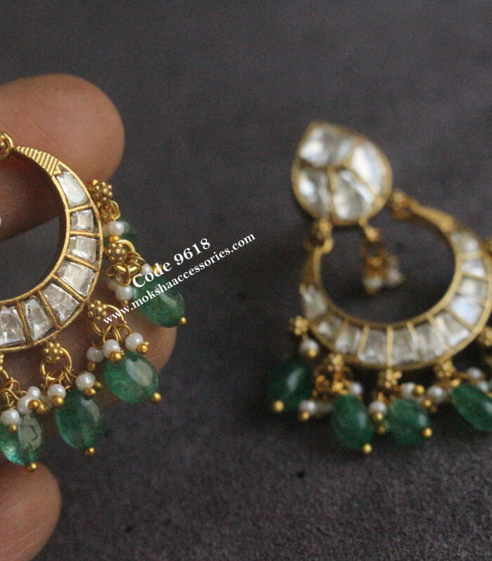 Mozonite stone chandbali earrings