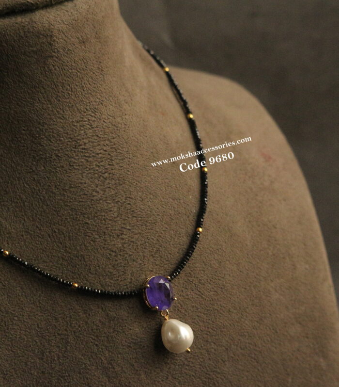 Real black diamonds with cz pendant and fresh pearl drop