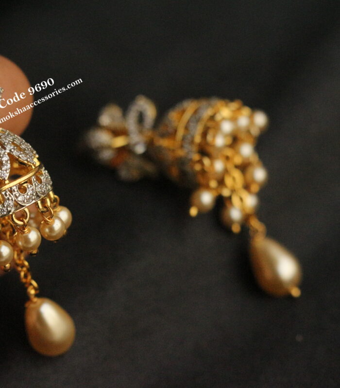 CZ jhumki with pearl drops